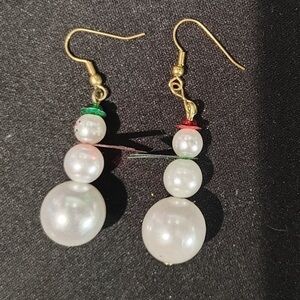 Festive Gold and White Snowman Earrings